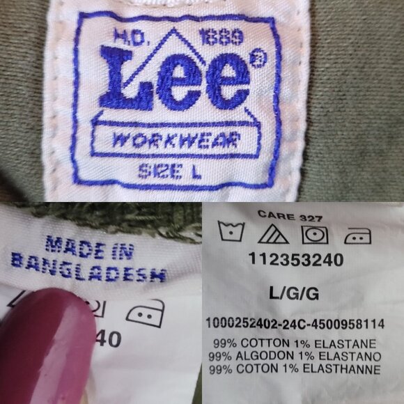 Vtg Lee Workwear Army Green Pinafore Denim Utility Shirt Dress Sz L Boilersuit - Picture 3 of 12